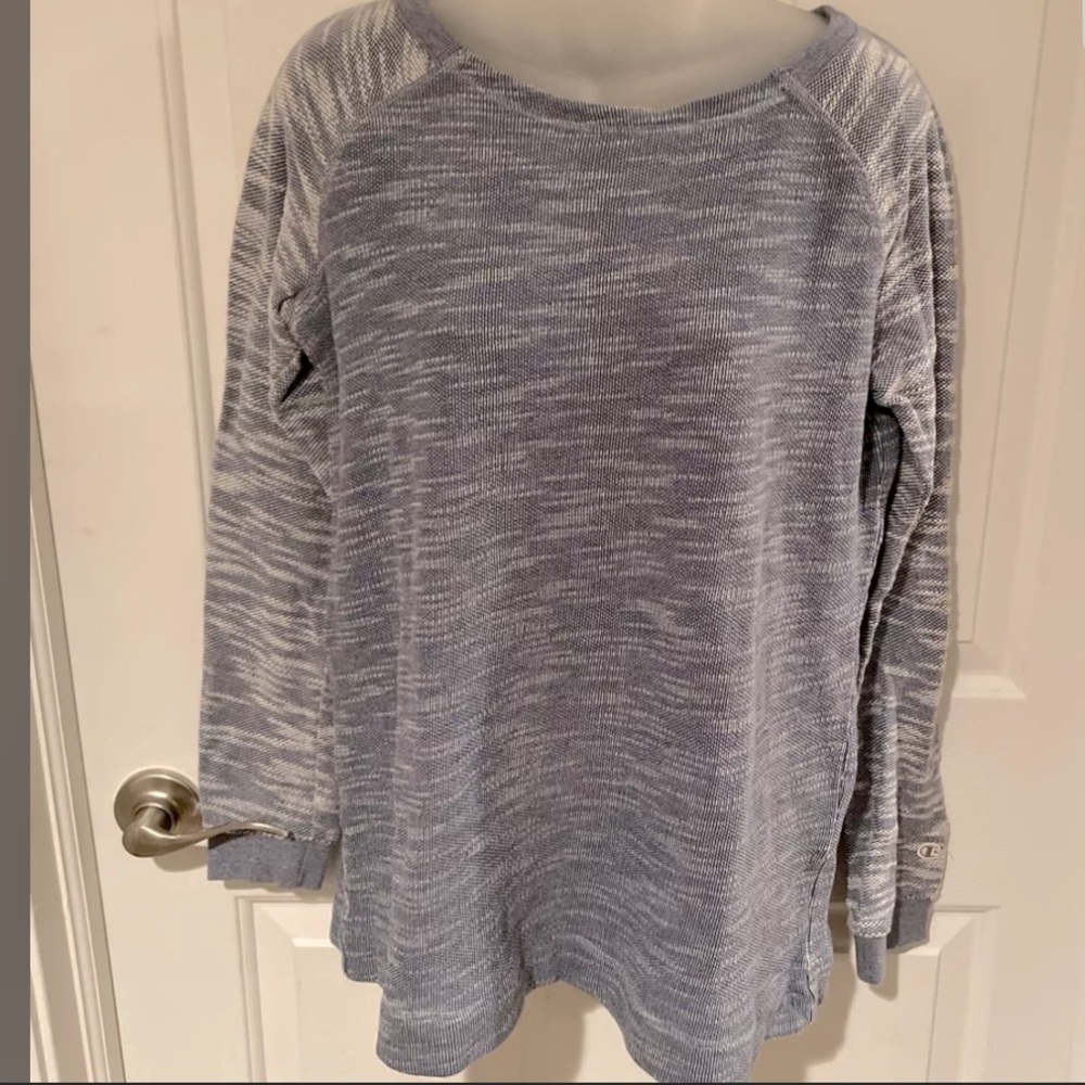 Champion Womens Size M Blue Heathered Pullover Knit Sweatshirt LS EUC B333